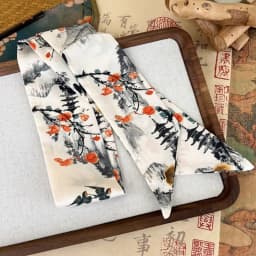 Retro Long Ink Painting Silk Scarf Minimalist Style Ribbon Long Silk Scarf Hair Rope Neckerchief Ribbon Headband Lady
