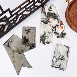 Retro Long Ink Painting Silk Scarf Minimalist Style Ribbon Long Silk Scarf Hair Rope Neckerchief Ribbon Headband Lady