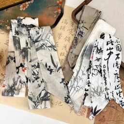 Retro Long Ink Painting Silk Scarf Minimalist Style Ribbon Long Silk Scarf Hair Rope Neckerchief Ribbon Headband Lady