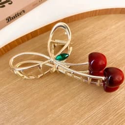 1pc Korean Sweet Cherry Bow Grab Clip Small Fresh Hairpin Shark Clip Hair Clip Simple Style Hair Clip Hair Accessories