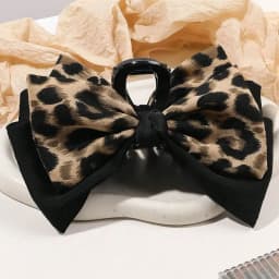 1pc elegant classic stylish leopard print element hair claw, double-layer fabric leopard print bow hair claw shark clip