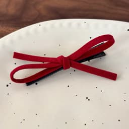 Side suede red bow bangs hairpin forehead headdress women's word clip edge clip autumn and winter 2024 new