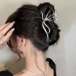 New Fashion Bow Metal Hair Women's High-End Geometric Pearl Temperament Korean Simple Girl Grab Clip Headwear