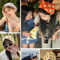 Korean Sweet Cute Handmade Crochet Hollow Triangle Headband Towel Women Spring and Summer Travel Literary Photo Hair Scarf