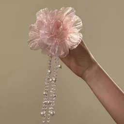 Elegant Pink Gauze Peony Flower Hair Clip Pearls Side Clip Styling Barrettes Hair Accessories Long Tassel Headwear Girls