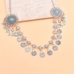 Afghan Vintage Alloy Coin Tassel Turquoise Head Chains for Women Bohemian Boho Tribal Gypsy Statement Hairband Ethnic Jewelry