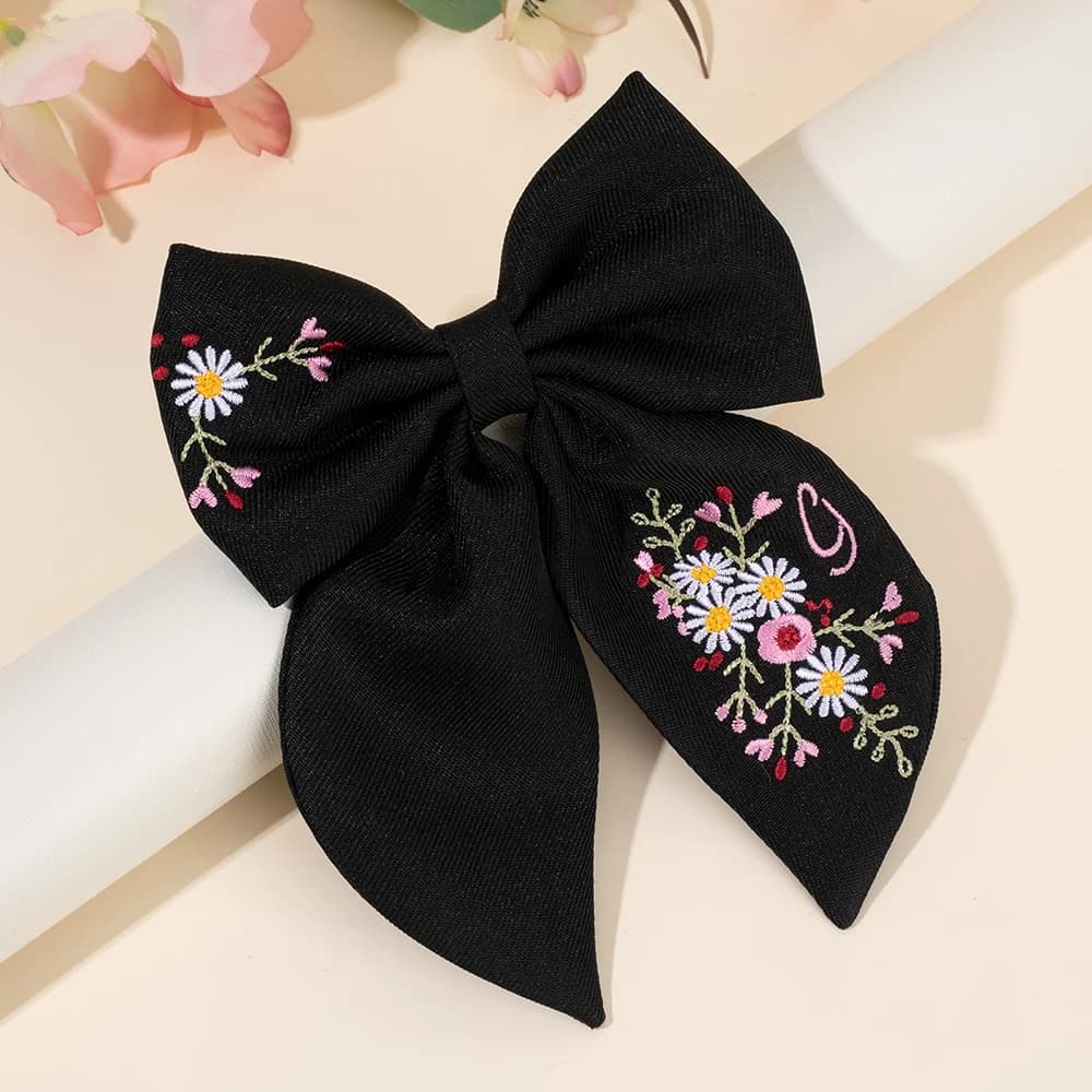 Premium Floral Embroidered Bow Hair Clip Popular Elegant Handmade Hairpin For Girls Women Children Daily Headdress Accessories