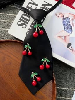 Original Niche Design Cute Cherry Tie Shirt Casual Tie Adjustable Suitable for Travel Party Festival