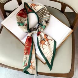 Cute Bunny Print Hair Ribbon Bevel Scarf Women Neck Tie Bag Scarfs Satin Silk Skinny Headscarves Ladies Foulard Floral Bands