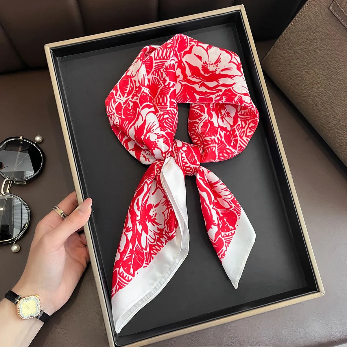 Scarf For Women Spring/Summer Imitation Silk Square Scarf Decoration Bandanna Fashion Print Neckerchief Luxury Headband Hijab