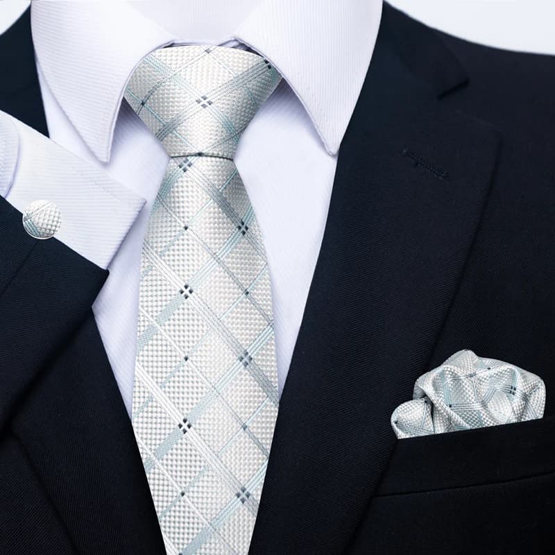 Brand Classic 8 cm Grey Plaid Tie Pocket Squares Cufflinks Set Wedding Present Necktie Clothing Accessories Fit Business