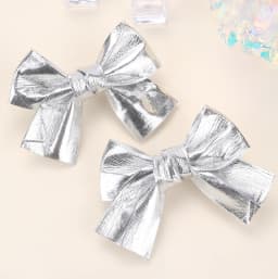 2Pcs Sparkling Bow Hair Clips PU Barrettes For Girl Kids Butterfly Leather Vintage Gold Silver Handmade Headwear Accessories