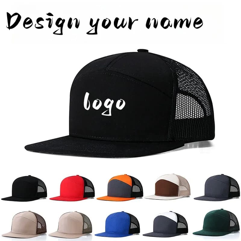 Custom logo 7 Panel Baseball Cap Hip Hop Mesh Cap Men's Trucker Hat Visor Hard top Snapback Female unisque DIY design printed gr