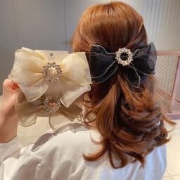 1pc Korean version sweet diamond studded organza bow hair clip, spring clip, fashionable temperament hair accessories