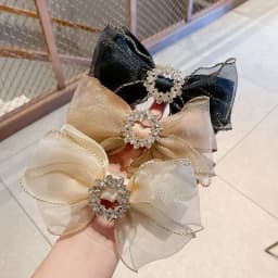 1pc Korean version sweet diamond studded organza bow hair clip, spring clip, fashionable temperament hair accessories