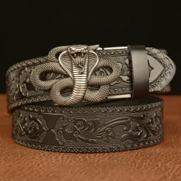 SupSindy New Men Genuine Leather Belt Luxury Snake Metal Automatic Buckle Cowhide Belts for Men Jeans Waistband Male Strap Black