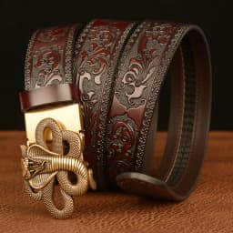 SupSindy New Men Genuine Leather Belt Luxury Snake Metal Automatic Buckle Cowhide Belts for Men Jeans Waistband Male Strap Black