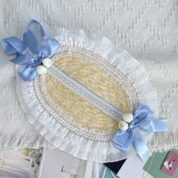 New French Rural Style Lolita Straw Hat Ribbon Bow with Strap Ribbon Flower Beach Hat Hair Accessories Ruffle Lace Flat Top Hat