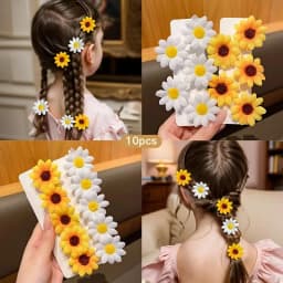 10pcs Girl Hair Clips Daisy and Sunflower Designs Mixed Color Polyester Flower Hair Accessories for Daily Casual Wear Hairpin