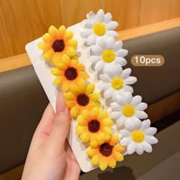 10pcs Girl Hair Clips Daisy and Sunflower Designs Mixed Color Polyester Flower Hair Accessories for Daily Casual Wear Hairpin