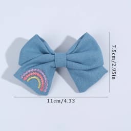 2Pcs Sky Blue Hairpins With Embroidered Rainbow Bow Handmade Pinches Girl Hair Clips Children School Party Accessories Headwear