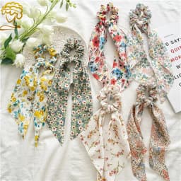 Fashion Pastoralism Print Long Ribbon Scrunchies Hair Ribbon For Women Elastic Hairband Girl Horsetail Hair Ties Hair Accessorie