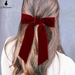 Burgundy Velvet Hair Bow Clip - Oversized Crushed Velvet Ribbon with Silver Pin Back | Elegant Hair Accessories for Women