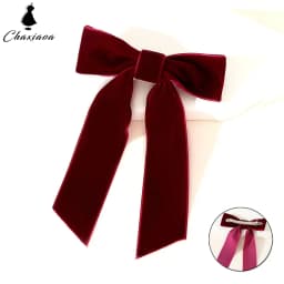 Burgundy Velvet Hair Bow Clip - Oversized Crushed Velvet Ribbon with Silver Pin Back | Elegant Hair Accessories for Women