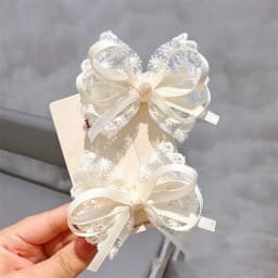 2Pcs/set Korean Lace Bow Children's Little Girl Temperament Lace Hairpin Heavy Handmade High-end Headgear Hair Clip