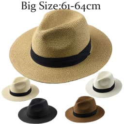 Unisex Panama Straw Hat - Wide Brim Summer Beach Sun Cap, Adjustable Sizing 55-60cm for Men & Women, Large Size Foldable Fedora