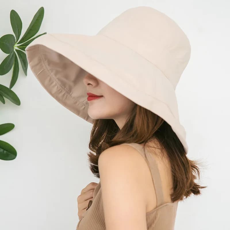 Women's Wide Brim Sun Visor Hat Cotton Roll-Up Summer Beach Cap UV UPF Packable Foldable Travel Hat