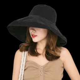 Women's Wide Brim Sun Visor Hat Cotton Roll-Up Summer Beach Cap UV UPF Packable Foldable Travel Hat