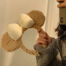 1pc Bow shaped teddy bear ear headband, women's autumn and winter plush cute cartoon face wash headband, hair clip
