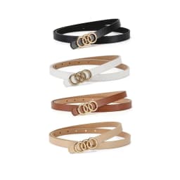 A Set of Thin Waist Belts with Golden Three-loop Buckles. It's a Versatile Style Suitable for Spring and Summer, and Can Be Pair