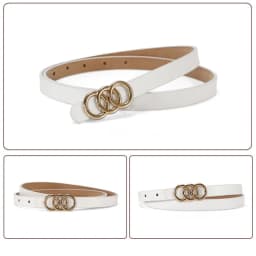 A Set of Thin Waist Belts with Golden Three-loop Buckles. It's a Versatile Style Suitable for Spring and Summer, and Can Be Pair