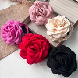 5pcs Fashion Fabric Rose Flower Hair Claw Clip For Women Elegant Colorful Big Hair Clips Grab Hairpins Set Girl Hair Accessories