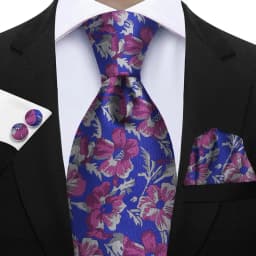 Premium 3-Piece Floral Tie Set - Polyester Silk Tie, Pocket Square & Cufflinks - Elegant for Weddings & Formal Occasions