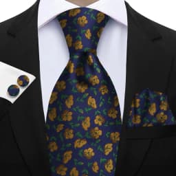 Premium 3-Piece Floral Tie Set - Polyester Silk Tie, Pocket Square & Cufflinks - Elegant for Weddings & Formal Occasions