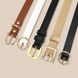 5pcs PU Leather Belts For Women Skinny Waist Belts With Metal Buckle Solid Color Simple Pin Buckle Thin Belt For Jeans Dresses