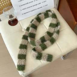 Striped Plush Scarf Women's Niche Design Sense Spice Girl Versatile Decoration Korean Version Thin and Narrow Long Scarf