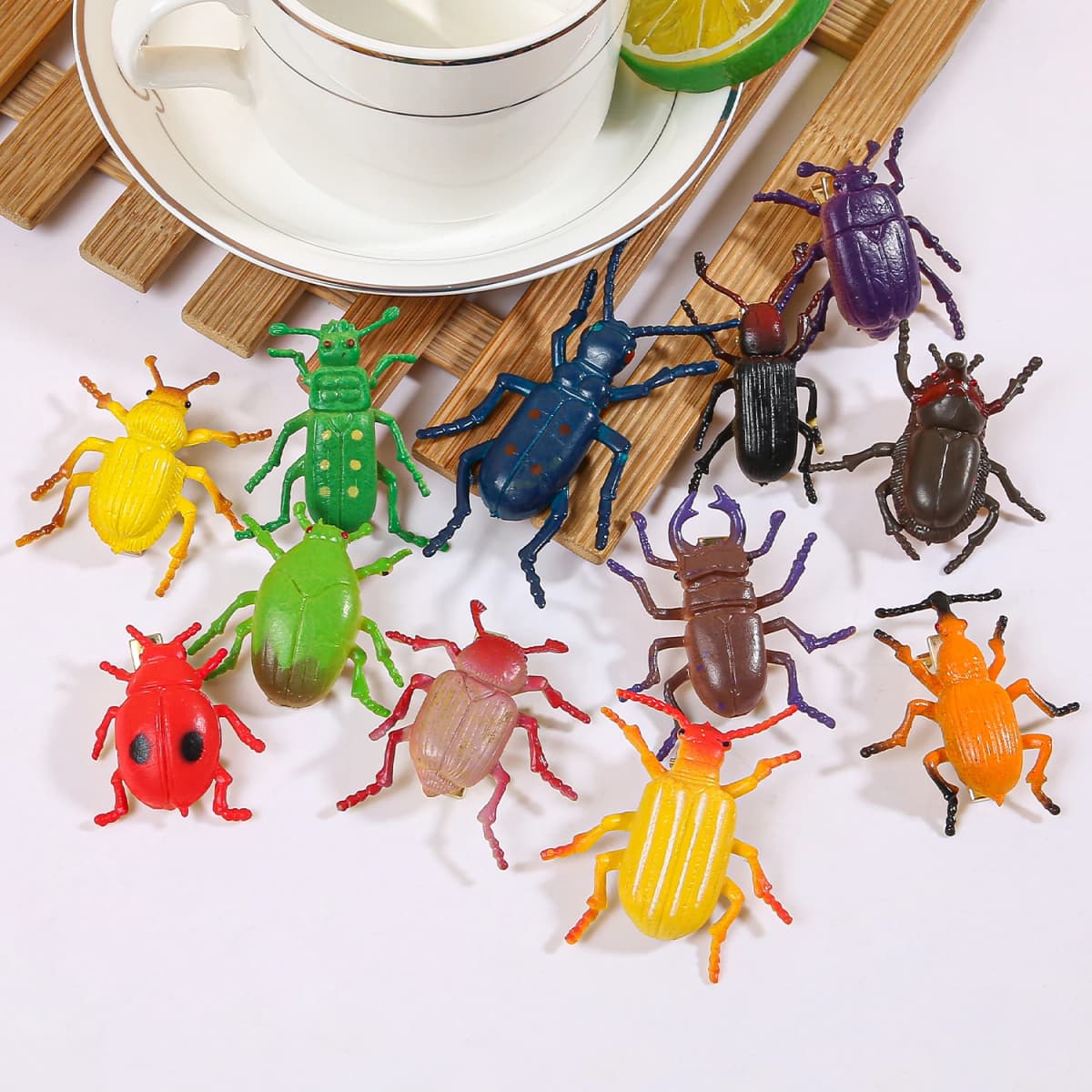 12pcs Cartoon Beetle Hair Clips Cute Simulated Beetle Hair Pins Set for Women Girls Cute Design Resin Hairpin for Party