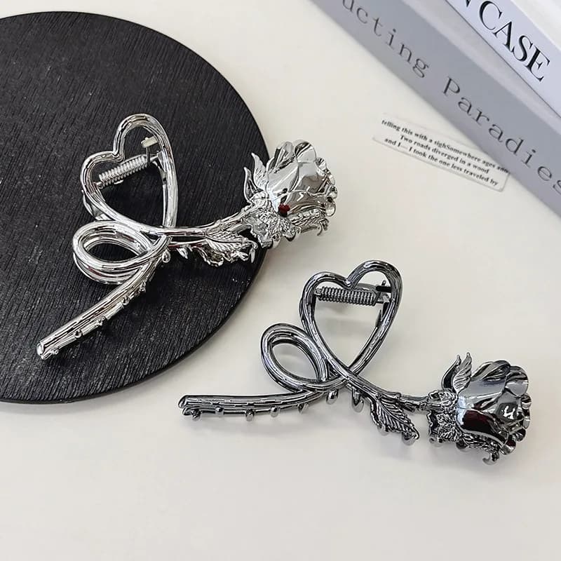 1pc Retro Metal Rose Hair Claw French Chic Updo Clip Back of Head Claw Shark Clip Hair Accessories