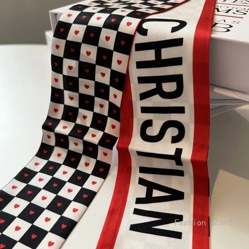 Black and White Checkerboard Women's Accessories Long Small Scarf Gray Silk Scarf Tied Princess Diana Bag Ribbon Wholesale