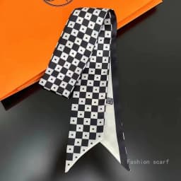 Black and White Checkerboard Women's Accessories Long Small Scarf Gray Silk Scarf Tied Princess Diana Bag Ribbon Wholesale