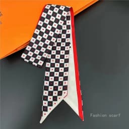 Black and White Checkerboard Women's Accessories Long Small Scarf Gray Silk Scarf Tied Princess Diana Bag Ribbon Wholesale