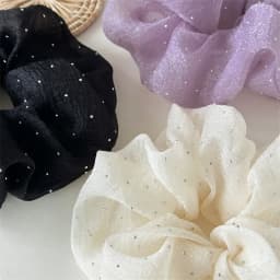 Fashion Rhinestone Mesh Hairband Chiffon Scrunchies Women Korean Silk Elastic Hair Tie Ponytail Holder Headwear Hair Accessories