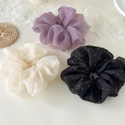Fashion Rhinestone Mesh Hairband Chiffon Scrunchies Women Korean Silk Elastic Hair Tie Ponytail Holder Headwear Hair Accessories