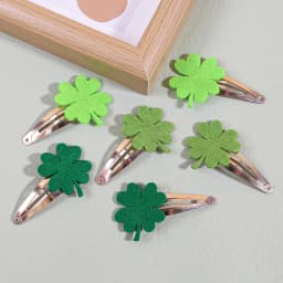 6pcs Sparkly Clover Hair Clips Girls ST'patrick's Day Hairpins Glitter Green Flower Hair Clips Children Kids Headwear