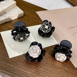 Black Camellia Mini Hair Claws Elegant Temperament Flower Hair Clips Princess Side Clip Women Girls Bangs Clips Hairpins Fashion