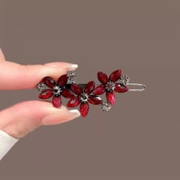 High-end New Year Red Hairpin for Women Rhinestones Glazed Flowers One-word Clip Metal Side Bangs Hair Clips